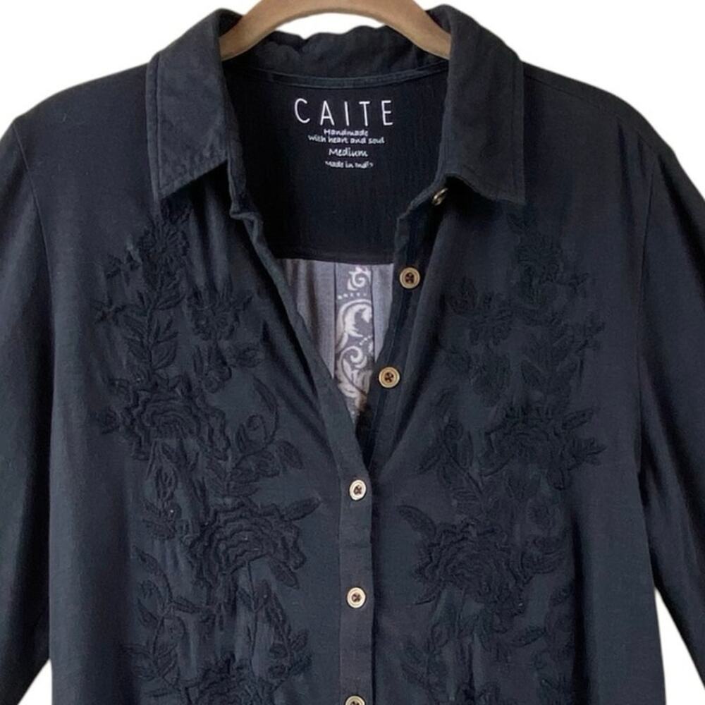 Boho Floral Embroidered Blouse Tunic Top Size M Black Art To Wear